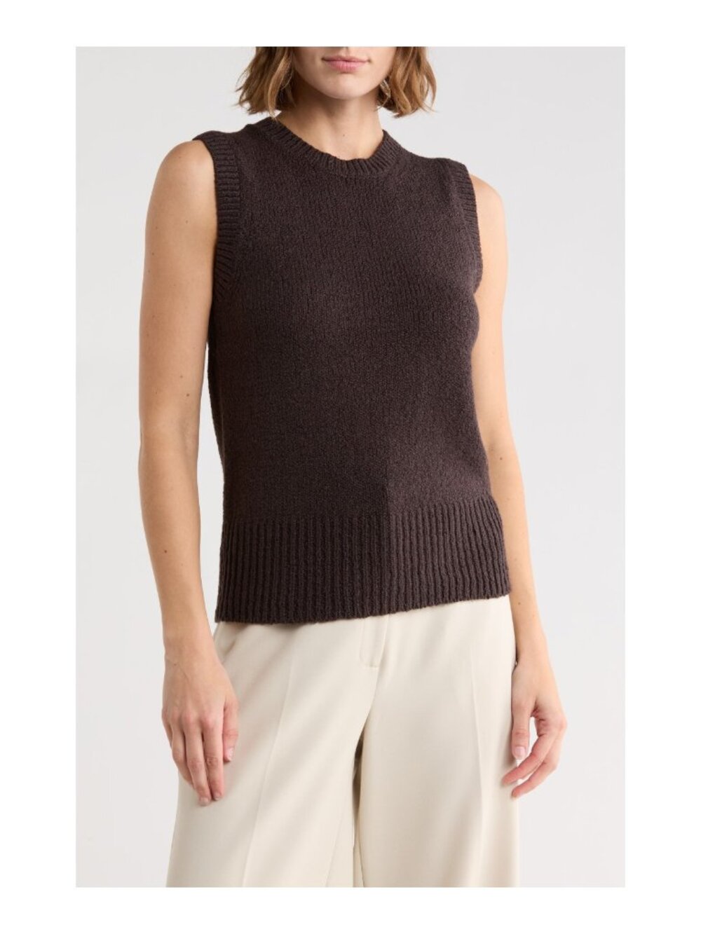 NWT VINCE Boucle Shell Sweater Dark Coffee Sleeveless Cotton Size L